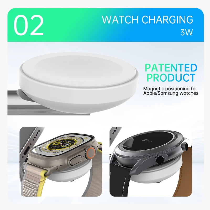 QI2 3-in-1 Magnetic Wireless Charger — iPhone 16/15/14/13/12, Apple Watch, AirPods Stand