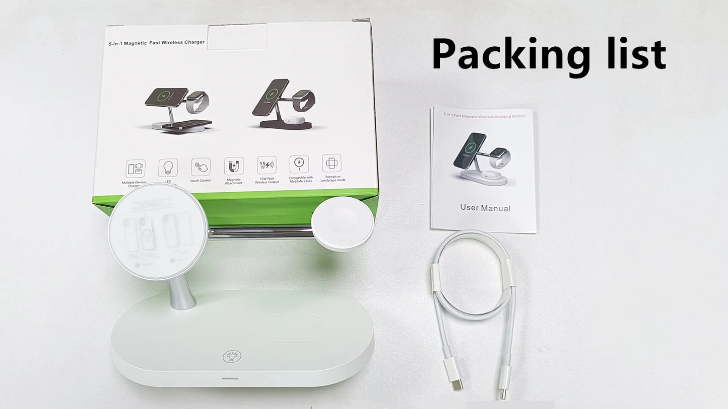 3-in-1 Magnetic Wireless Charger Stand — iPhone 12–17, Apple Watch, AirPods (2/3/Pro)