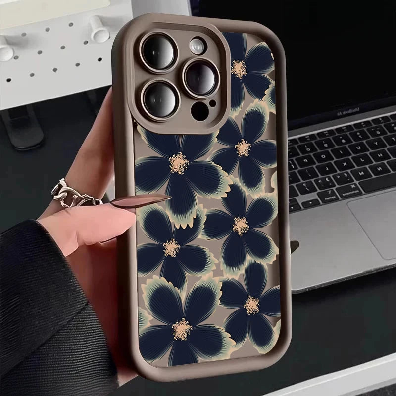 Black Rose Floral Painted Silicone Case – Shockproof Softshell for iPhone 7/8 to 16/Plus/Pro Max