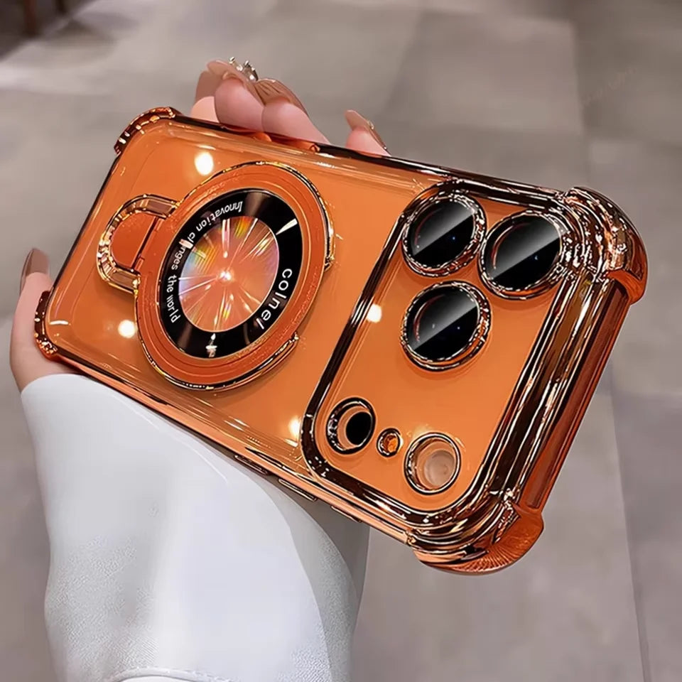 MagSafe Charging Case for iPhone 17 Pro Max to 12/16 Pro — Transparent Plating Ring