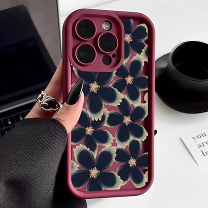 Black Rose Floral Painted Silicone Case – Shockproof Softshell for iPhone 7/8 to 16/Plus/Pro Max