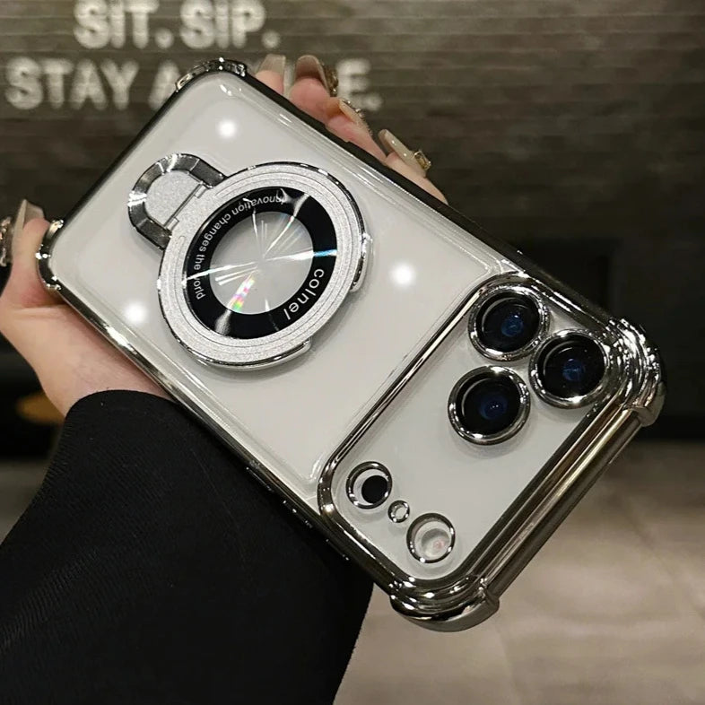 MagSafe Charging Case for iPhone 17 Pro Max to 12/16 Pro — Transparent Plating Ring