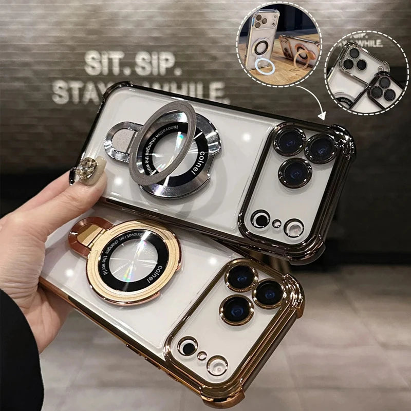 MagSafe Charging Case for iPhone 17 Pro Max to 12/16 Pro — Transparent Plating Ring