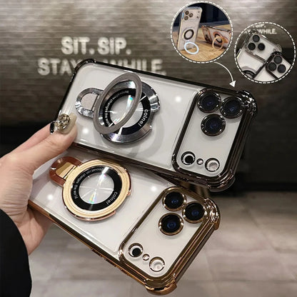 MagSafe Charging Case for iPhone 17 Pro Max to 12/16 Pro — Transparent Plating Ring