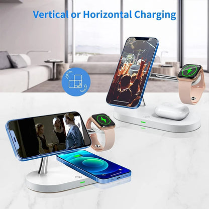 3-in-1 Magnetic Wireless Charger Stand — iPhone 12–17, Apple Watch, AirPods (2/3/Pro)