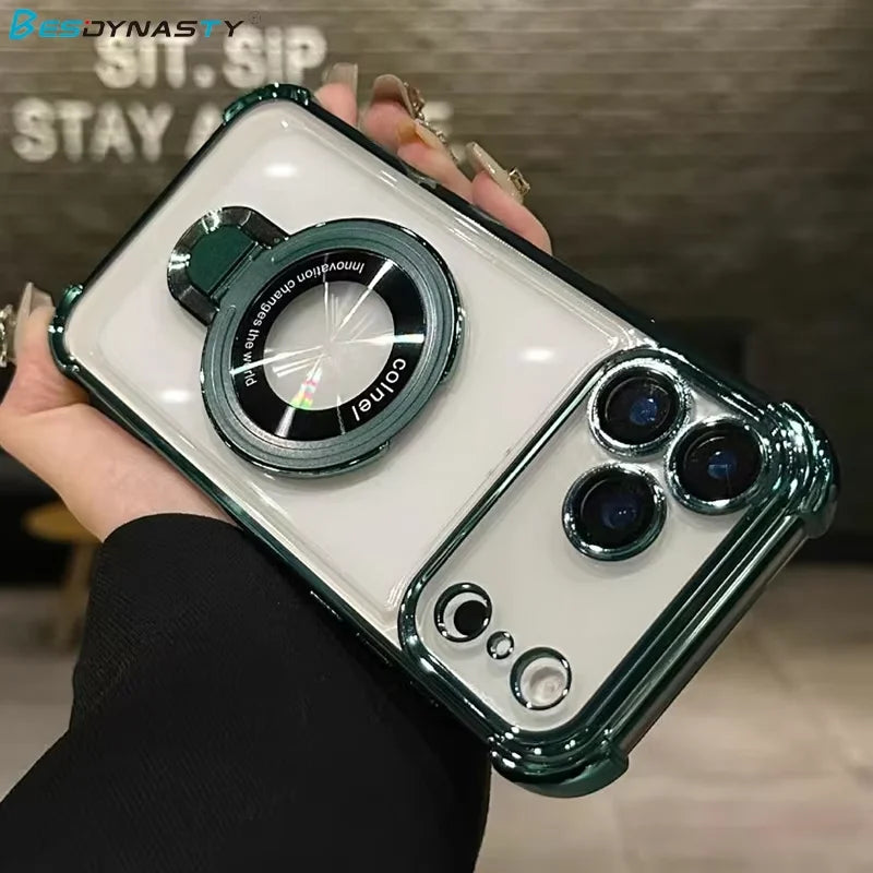 MagSafe Charging Case for iPhone 17 Pro Max to 12/16 Pro — Transparent Plating Ring