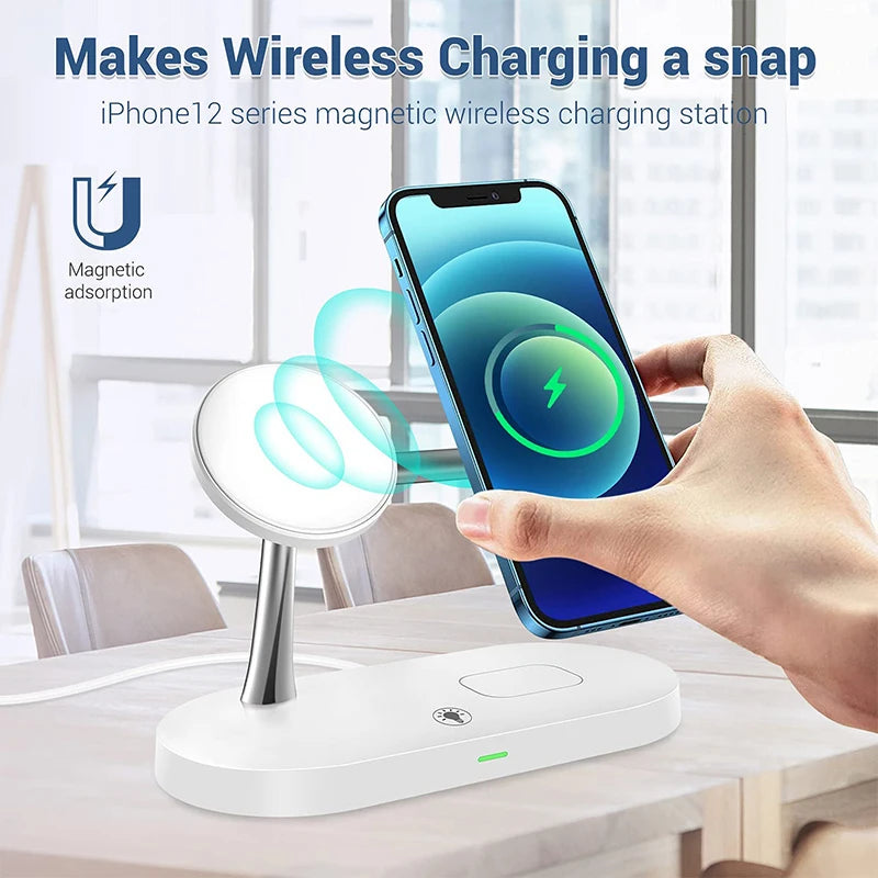 3-in-1 Magnetic Wireless Charger Stand — iPhone 12–17, Apple Watch, AirPods (2/3/Pro)