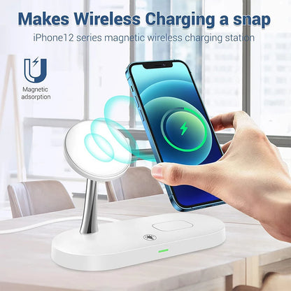 3-in-1 Magnetic Wireless Charger Stand — iPhone 12–17, Apple Watch, AirPods (2/3/Pro)