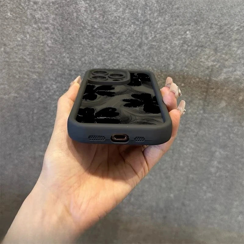 Black Rose Floral Painted Silicone Case – Shockproof Softshell for iPhone 7/8 to 16/Plus/Pro Max