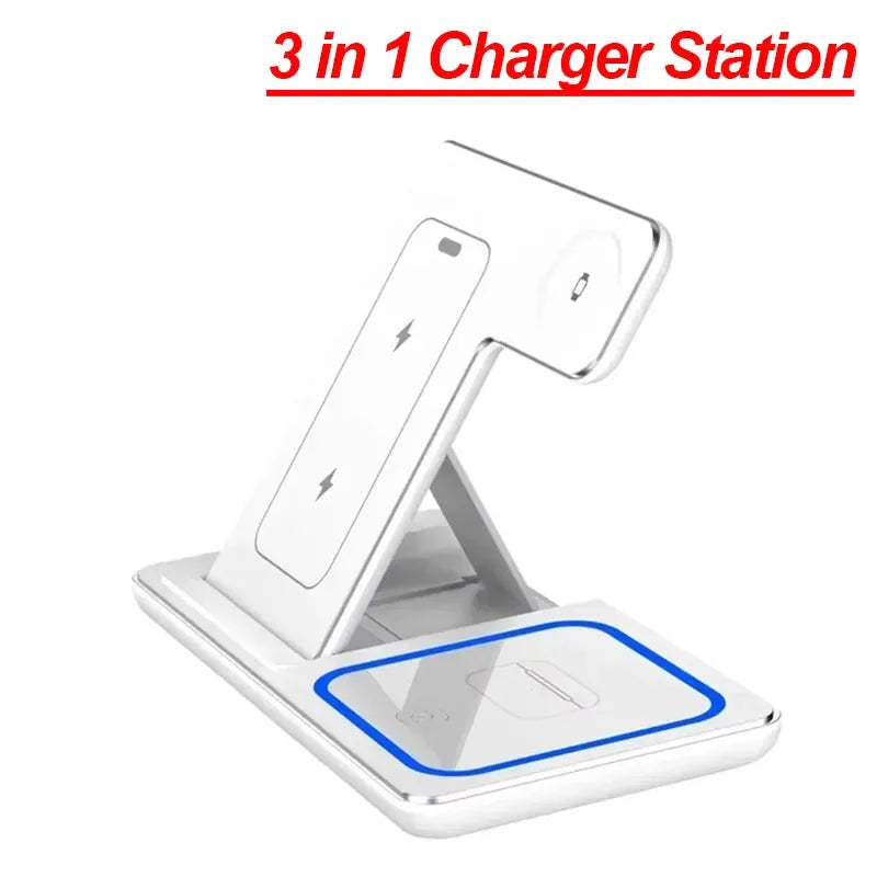 Foldable 3-in-1 30W MagSafe Wireless Charging Station for iPhone, AirPods, and Watch
