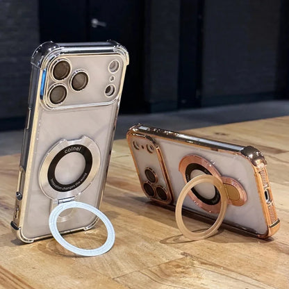 MagSafe Charging Case for iPhone 17 Pro Max to 12/16 Pro — Transparent Plating Ring