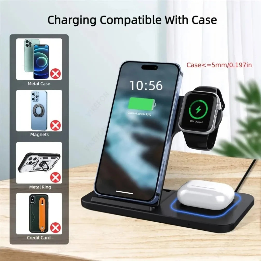 Foldable 3-in-1 30W MagSafe Wireless Charging Station for iPhone, AirPods, and Watch