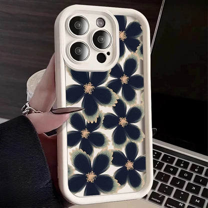 Black Rose Floral Painted Silicone Case – Shockproof Softshell for iPhone 7/8 to 16/Plus/Pro Max