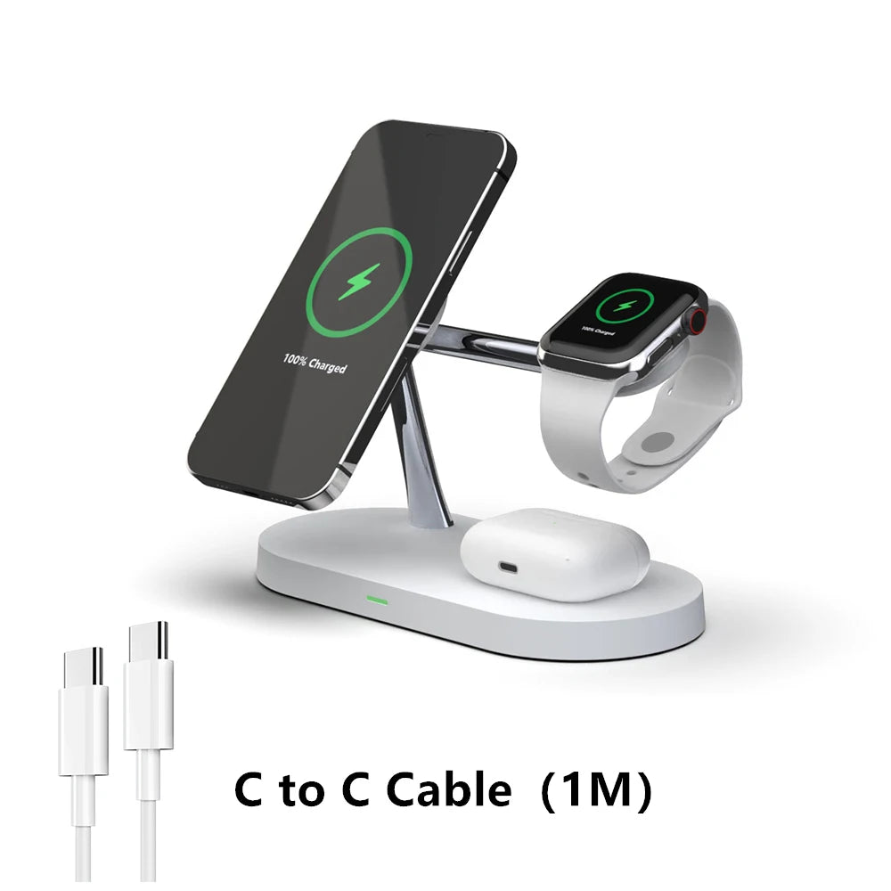 3-in-1 Magnetic Wireless Charger Stand — iPhone 12–17, Apple Watch, AirPods (2/3/Pro)