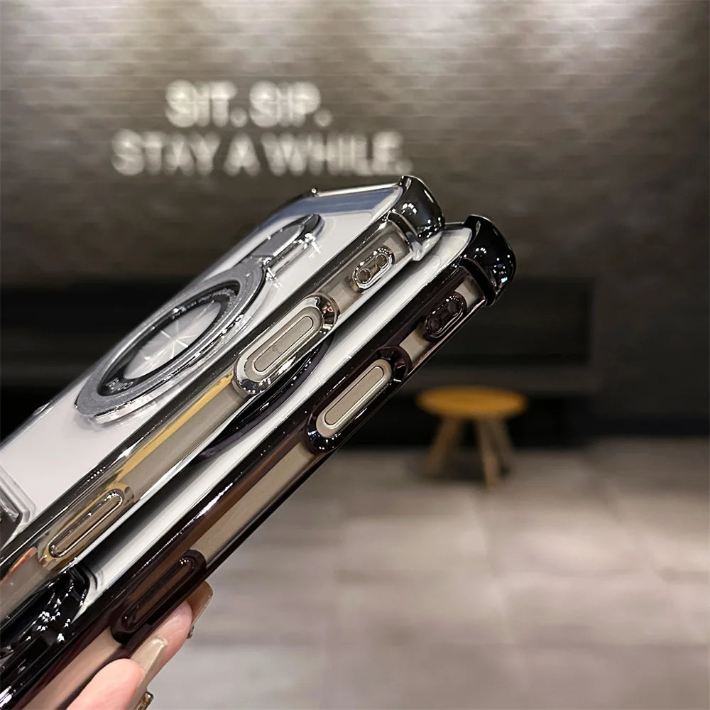 MagSafe Charging Case for iPhone 17 Pro Max to 12/16 Pro — Transparent Plating Ring