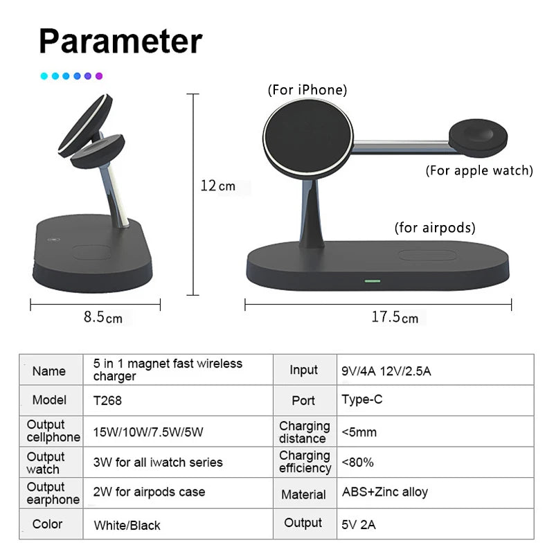 3-in-1 Magnetic Wireless Charger Stand — iPhone 12–17, Apple Watch, AirPods (2/3/Pro)