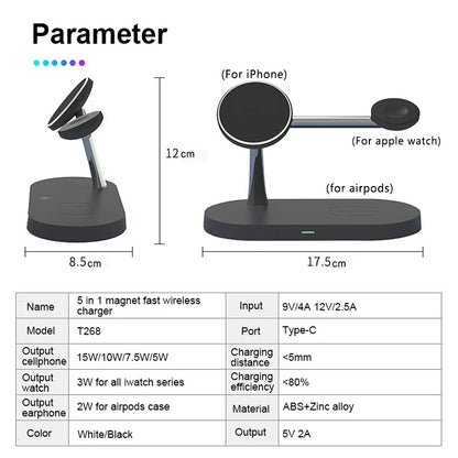 3-in-1 Magnetic Wireless Charger Stand — iPhone 12–17, Apple Watch, AirPods (2/3/Pro)