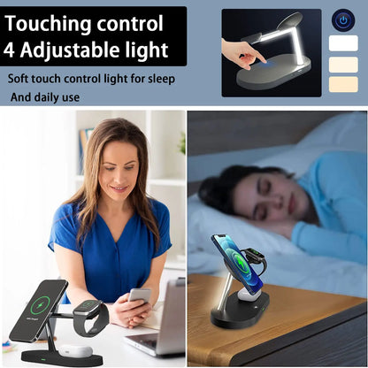 3-in-1 Magnetic Wireless Charger Stand — iPhone 12–17, Apple Watch, AirPods (2/3/Pro)