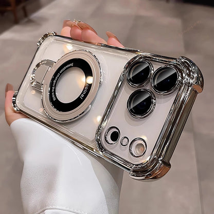 MagSafe Charging Case for iPhone 17 Pro Max to 12/16 Pro — Transparent Plating Ring