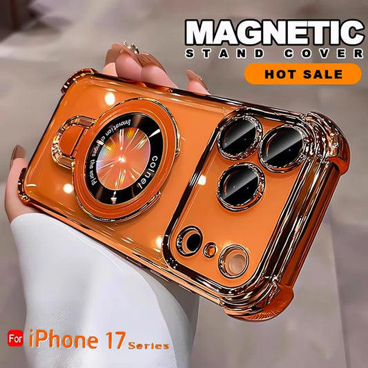 MagSafe Charging Case for iPhone 17 Pro Max to 12/16 Pro — Transparent Plating Ring