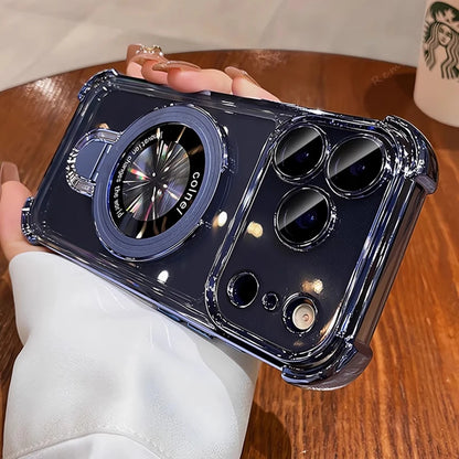 MagSafe Charging Case for iPhone 17 Pro Max to 12/16 Pro — Transparent Plating Ring