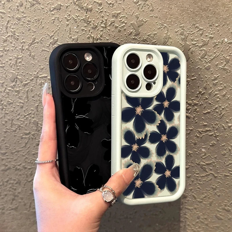 Black Rose Floral Painted Silicone Case – Shockproof Softshell for iPhone 7/8 to 16/Plus/Pro Max