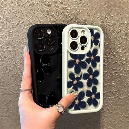 Black Rose Floral Painted Silicone Case – Shockproof Softshell for iPhone 7/8 to 16/Plus/Pro Max