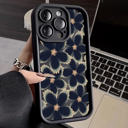Black Rose Floral Painted Silicone Case – Shockproof Softshell for iPhone 7/8 to 16/Plus/Pro Max