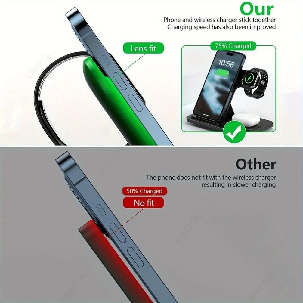 Foldable 3-in-1 30W MagSafe Wireless Charging Station for iPhone, AirPods, and Watch